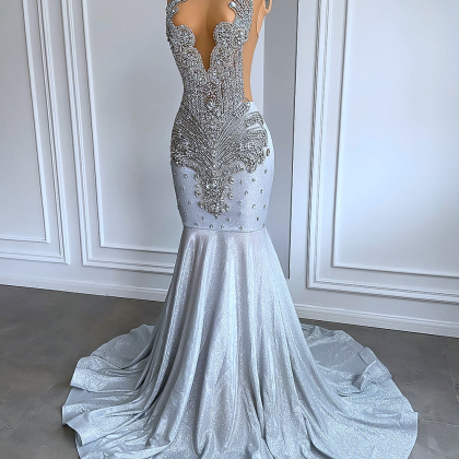 Women Silver Long Mermaid Prom Dresses 2023 Sexy..