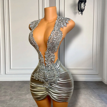 Sparkly Sheer O-neck Women Birthday Party Gowns..