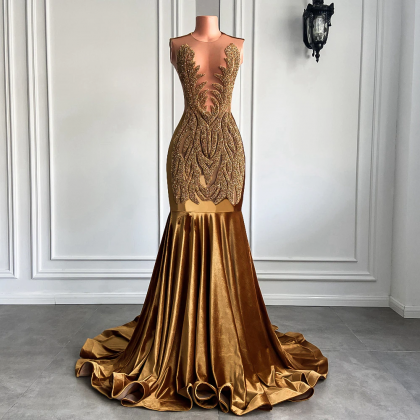 Long Gold Prom Dresses 2023 Real Picture Sheer Top..