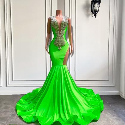 Long Mermaid Style Prom Dresses 2023 Sheer O-neck..