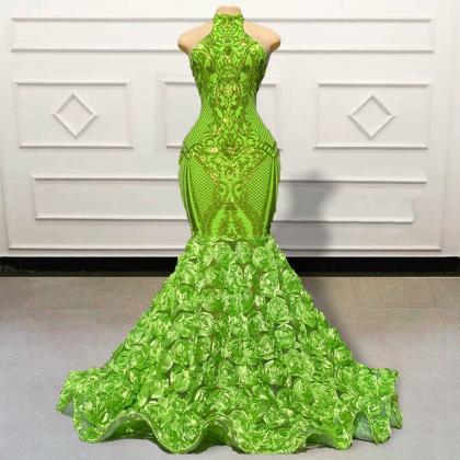 Long Green Prom Dresses 2023 Sparkly Sequin 3d..