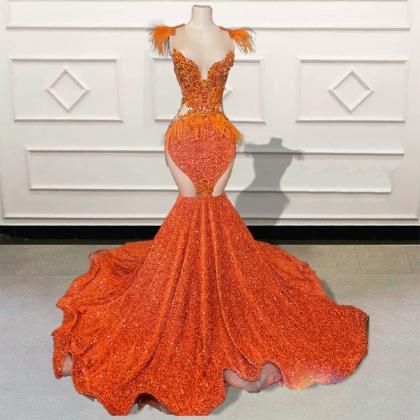 Luxury Orange Mermaid Long Prom Dresses 2023 For..