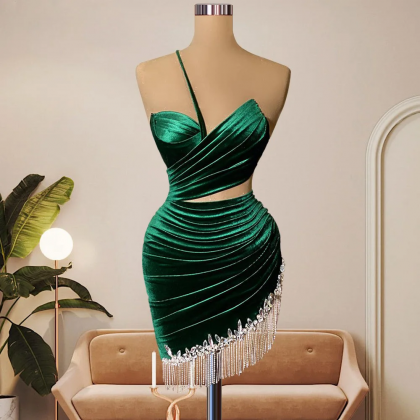 Emerald Green Mini Short Prom Dresses Sleeveless..
