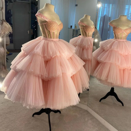 Pink Lush Prom Gowns Layered Vestidos Elegantes..