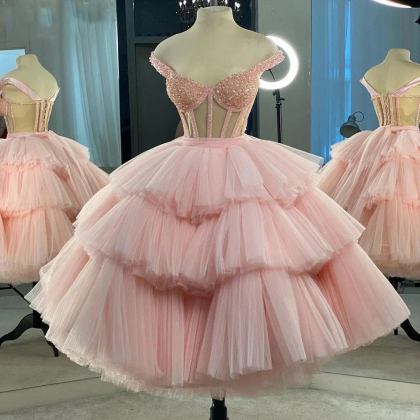 Pink Lush Prom Gowns Layered Vestidos Elegantes..