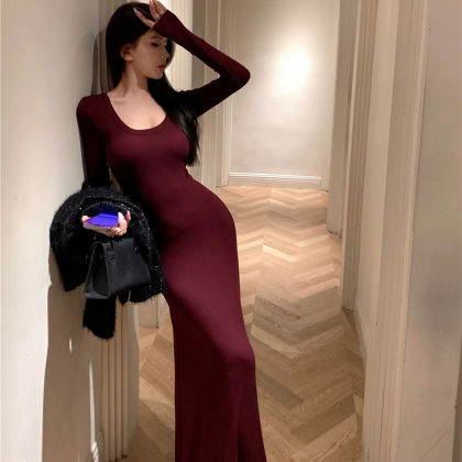 Sexy Solid Long Dresses For Women U-neck Long..