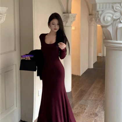 Sexy Solid Long Dresses For Women U-neck Long..