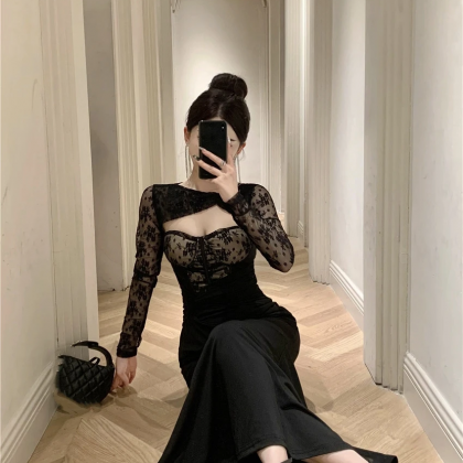 Sexy Lace Patchwork Long Dresses For Women Hollow..