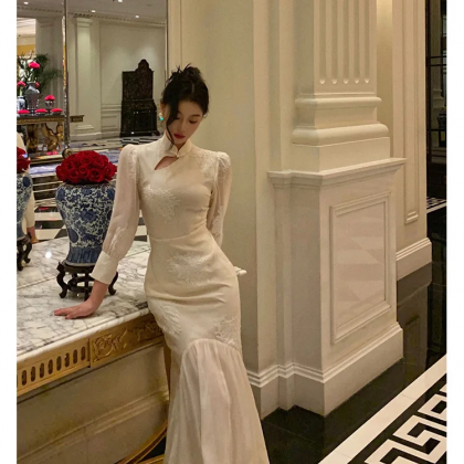Chinese Style Midi Dress Women Embroidery..