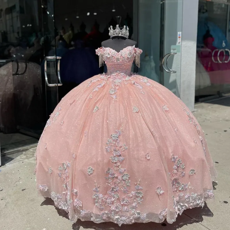 Shinny Vestido De 15 Años Princess Quinceanera Dresses With Applique Sequin Sweet 15 Birthday Party Dress