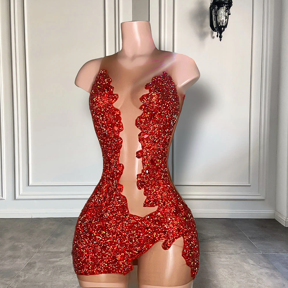 Diamond Sparkly Red Prom Dresses