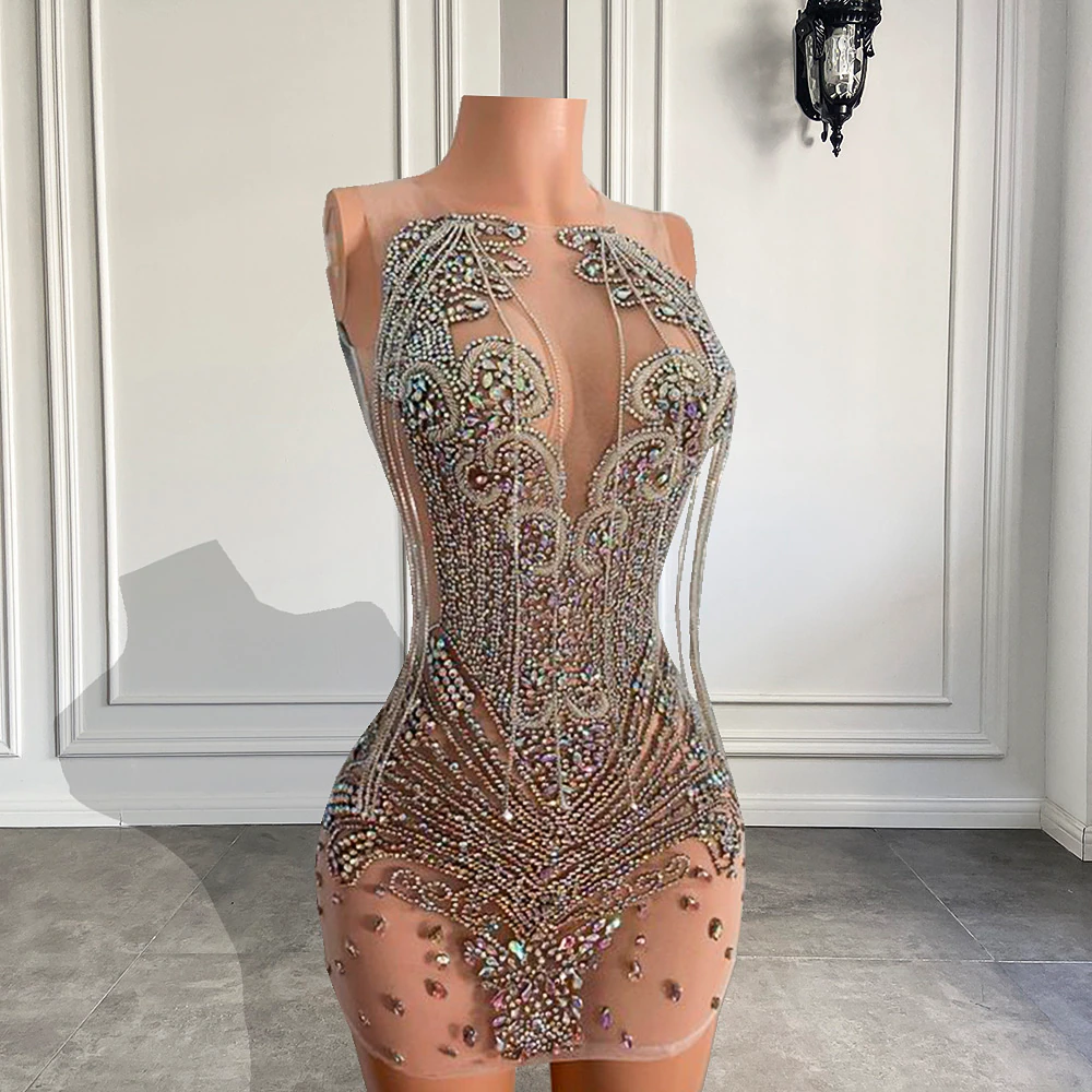 Luxury Short Prom Dresses 2023 Luxury Beaded Crystals Silver Cocktail Gowns For Party