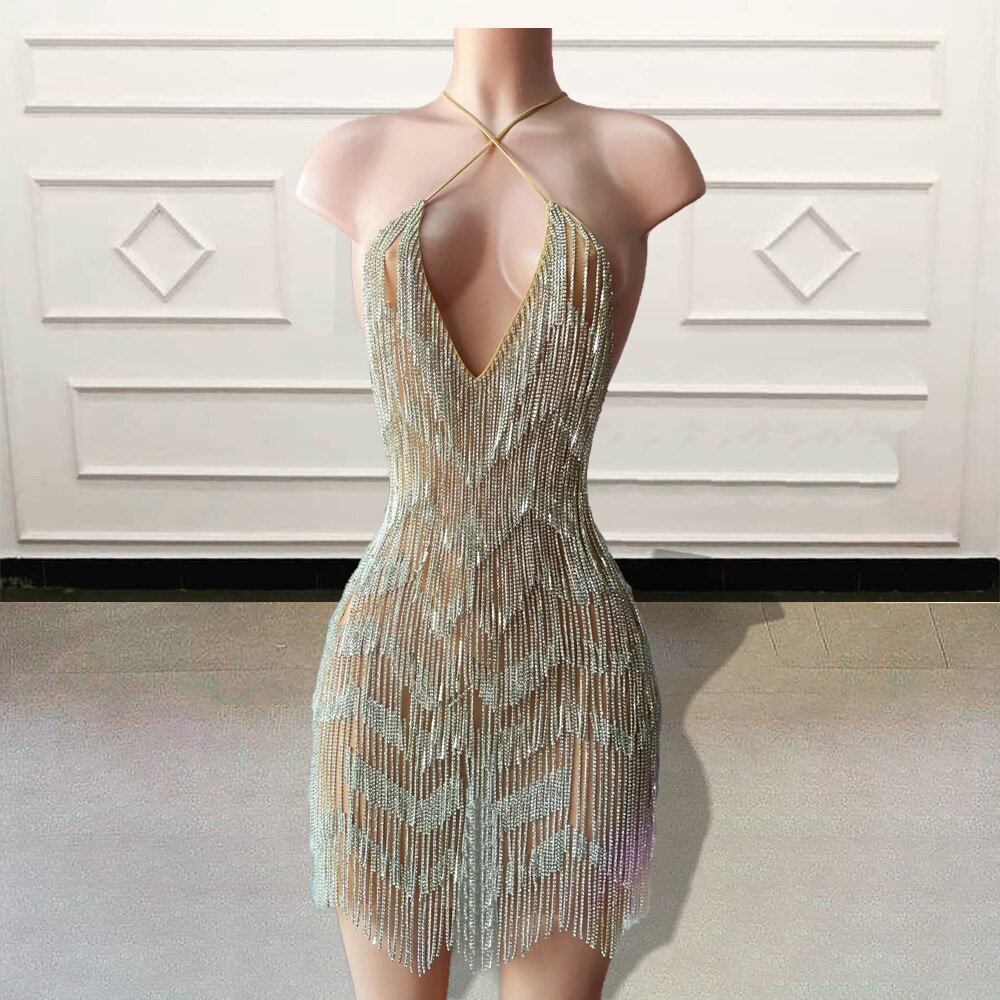 Luxury Beaded Short Prom Dress 2023 Sexy See Through Sleeveless Women Custom Mini Cocktail Gowns For Birthday Party