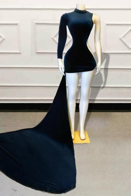Sexy Velvet Short Prom Dresses 2023 For Birthday Party Singe Full Sleeve Women Mini Cocktail Gowns Custom Made