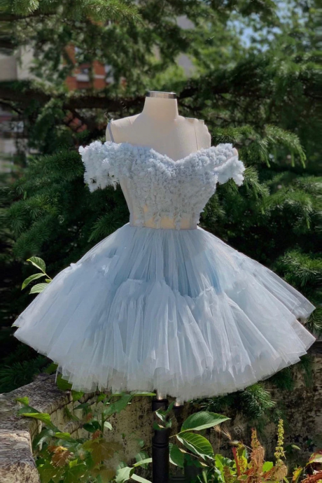 Real Image Pale Blue Prom Dresses Girls Sweetheart Party Gowns Pleated Above Knee Length Puffy Lush Mini Dress Corset