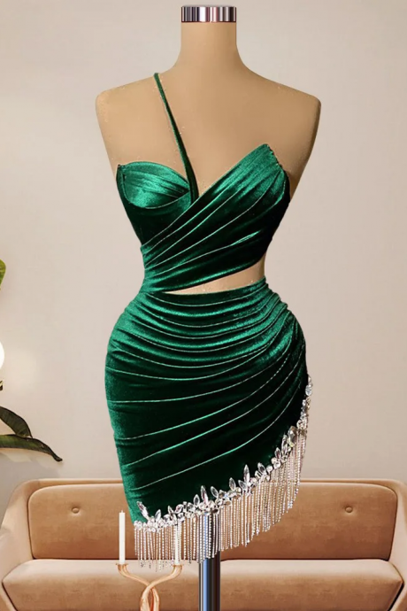 Emerald Green Mini Short Prom Dresses Sleeveless Vestidos Elegantes Para Mujer Prom Dresses Dancing Crystals Pleated