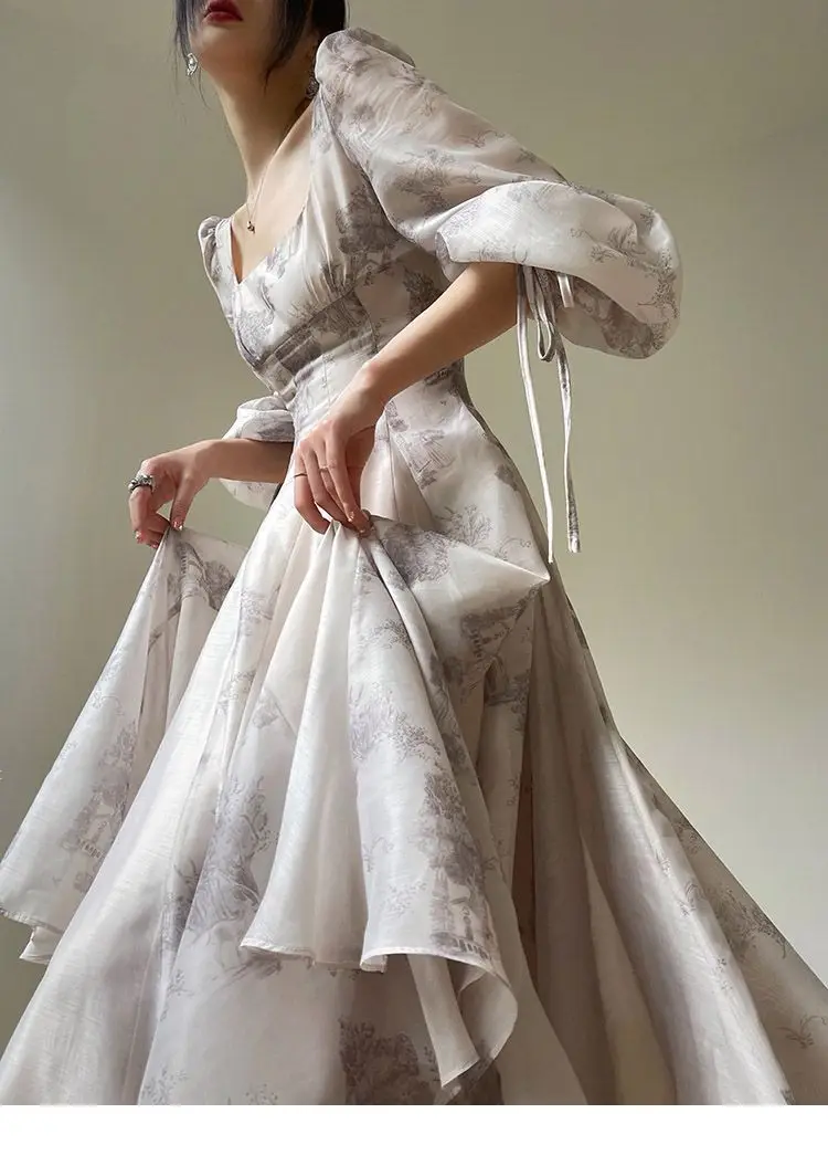 Women Vintage Spring Spliced Cotton Robe Dress main image 1